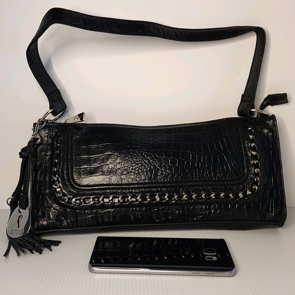 Fortuna Valentino Genuine Croc Embossed Leather Shoulder Bag Purse w/Chain NWOT - Picture 2 of 13